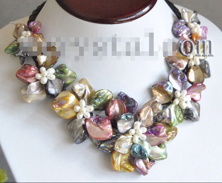 

multi-color baroque shell pearl seven flower bloom necklace@^Noble style Natural Fine jewe FREE SHIPPING ##a #a
