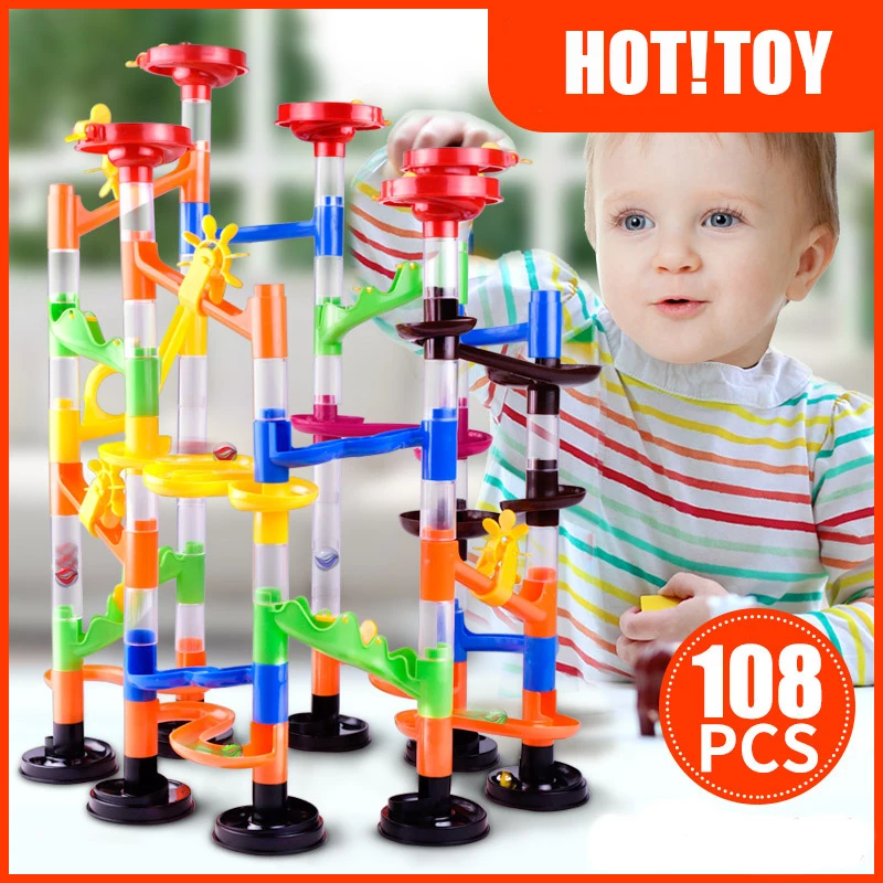 

DIY Construction Marble Race Run Maze Balls Track Building Blocks Children Gift For Baby Educational interactive Toys 105PCS