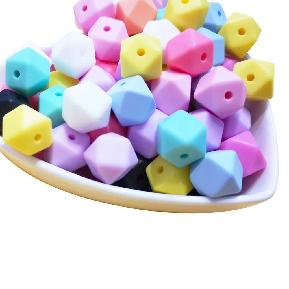 

10pcs Silicone Hexagon Beads Teething 14mm Baby Teether Bead For DIY Pacifier Chain Necklace Bracelet BPA Free Chewing Toys Gift