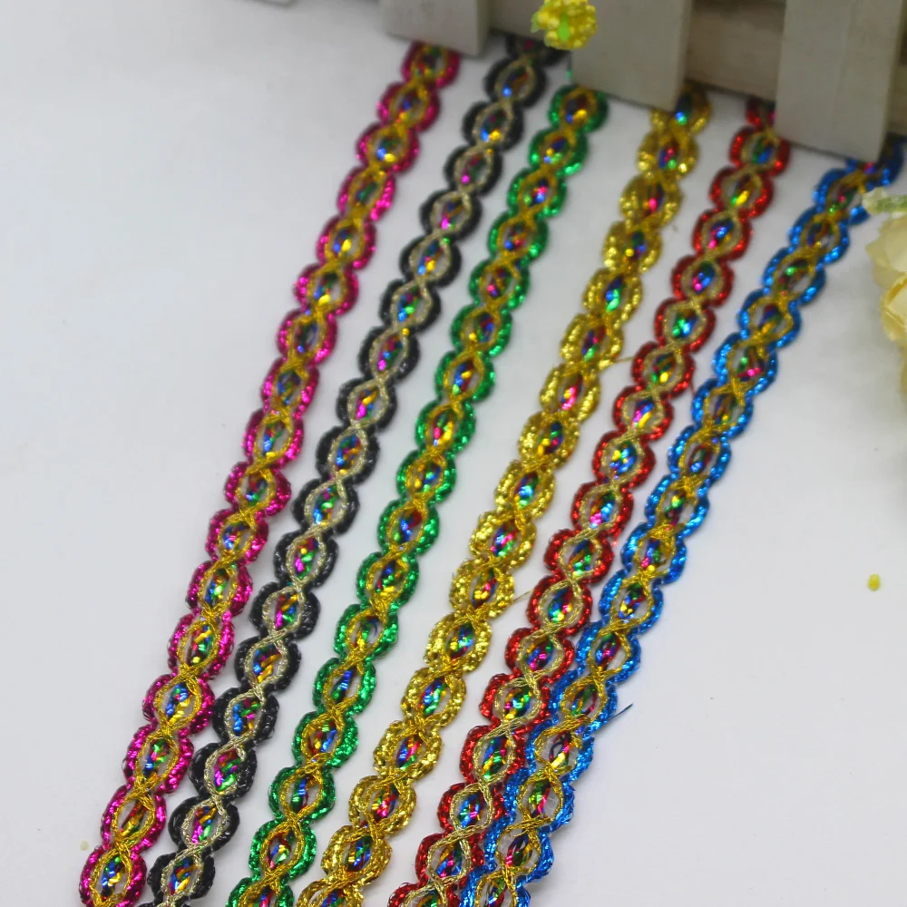Adorno de lentejuelas 5m cinta de lentejuelas arco iris con Paillettes en cadena para Artes Artesanía Coser 12
