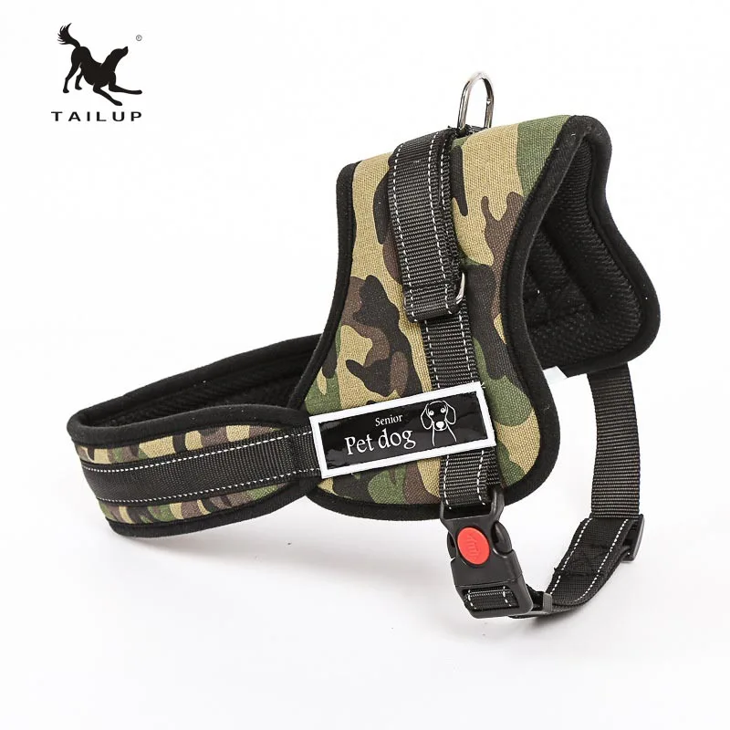 TAILUP Luxury Collar For Large Dogs Reflective Police K9 Soft Harness