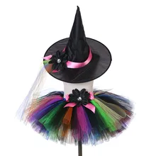 Halloween Toddler Girl Skirts Carnival Party Skirt Witch Hat Set Kids Tulle Skirt Kids Performance Girls Tutu Skirt Clothing girls hi lo tutu skirts kids girl mauve tulle skirt wedding bridal bridesmaid skirt knee length skirt with ruffles 1 10 ys