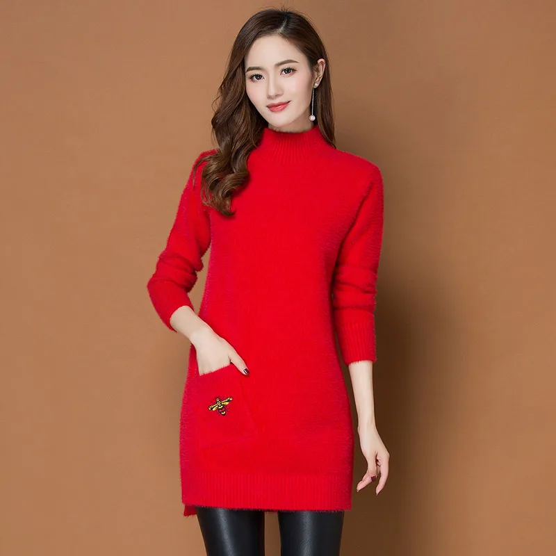 ^*Best Offers 2XL Brand Thicken Long Sweater Fall Winter Women Sweater New Casual Pocket Knit Sweater Loose Bottoming Pullover Sweater Female