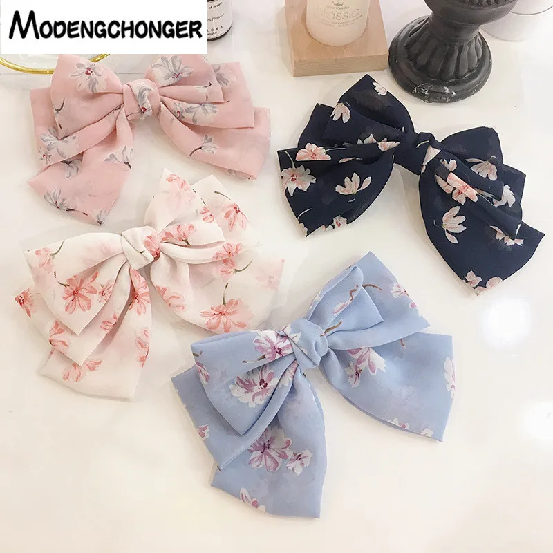 

High Quality Big Large Girls' Hair Bow Broken Flower Chiffon Three Layers Barrette Spring Hair Clips Women Hair Accessories