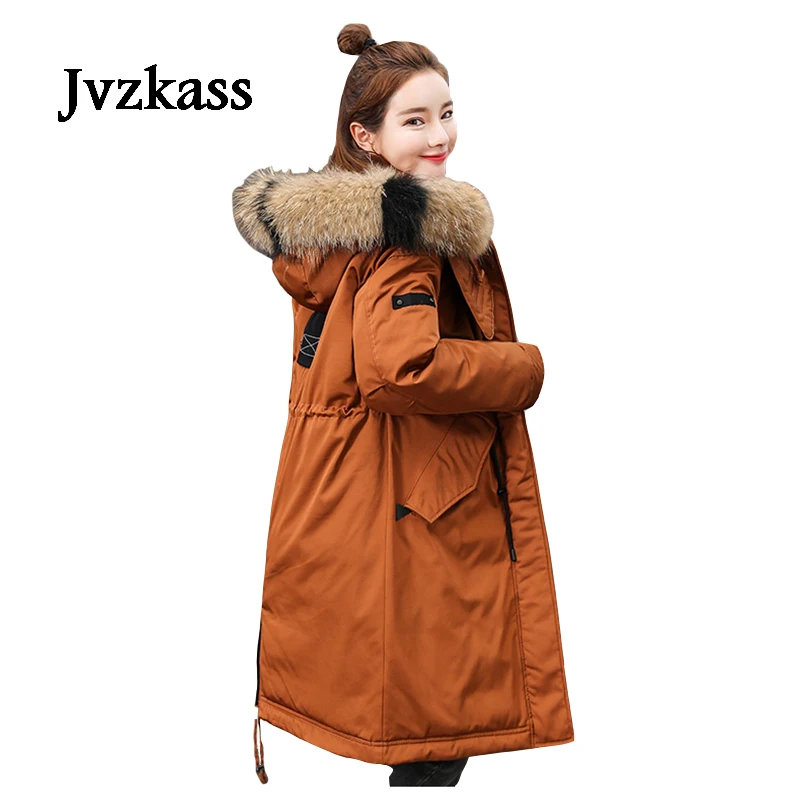 Jvzkass 2018 новый зимний мягкий хлопковый женский длинный пальто до колена пуховик из