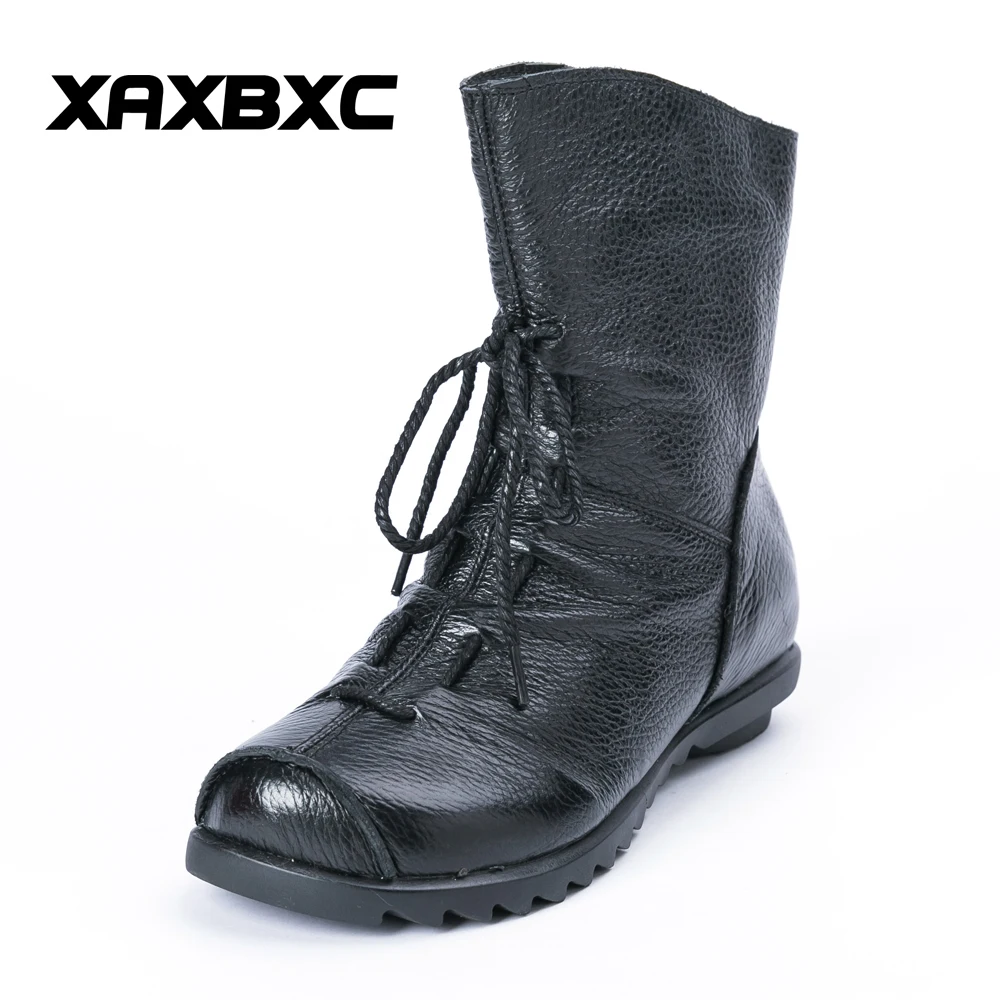 

XAXBXC Autumn Winter Retro Genuine Leather Short Boots Women Zipper Handmade Casual Nations Wind Lady Plus Size Shoes