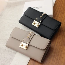Women Rivet Wallets Leather Clutches Bag Card Holder Purses Long Style Female Wallet Phone Pouch Girls Money Bag Carteras Mujer