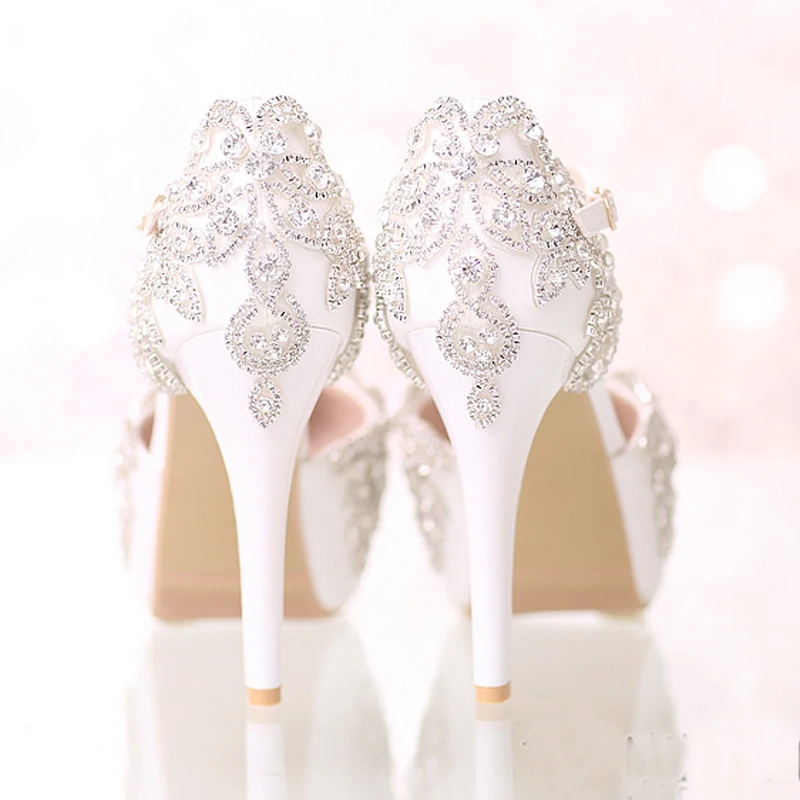 Punta rotonda Scarpe Da Sposa Di Cristallo Nuziale Bianco Abito Da Sposa  Scarpe con Cinturino Alla Caviglia Piattaforma Scarpe Da Sera Formale Prom  Party Pompe|bride shoes|wedding dress shoeparty pumps - AliExpress