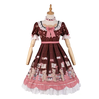 

Sweet Lolita One Piece Dress Short Sleeve Lace and Ruffles Lolita OP Dress Bows Cute Dress