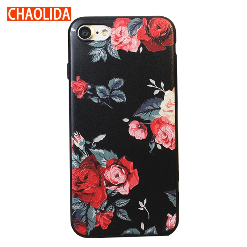 

CHAOLIDA Rose Flower Relief Cellphone Accessory Case for Iphone X 6 6s Plus 7 8 3D Beauriful Women Covers