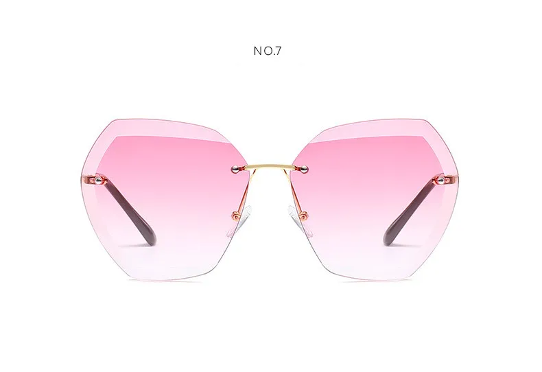 Роскошные солнцезащитные очки без оправы Для женщин Брендовая дизайнерская обувь лето негабаритных Винтажные Солнцезащитные очки
