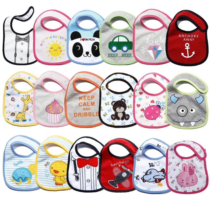 

Hot Sales Baby Kids Waterproof Bibs Girls Boys Cotton Cartoon Burps Children Lovely Saliva Towels Infants Feeding Cloth 5pcs/lot