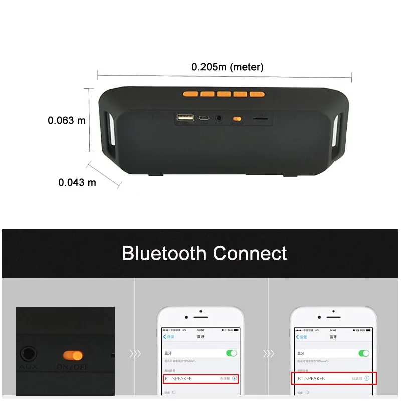 Беспроводная колонка AINGSLIM Bluetooth стерео сабвуфер Громкая MP3 Поддержка TF радио с FM и