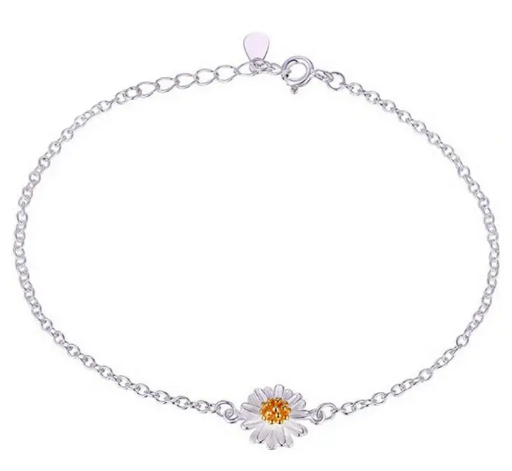 

2018 Fashion Yellow Silver Plated Daisy Flower Foot Anklets Chain For Sexy Women 925 stamped Prevent Allergy Jewelry Gift