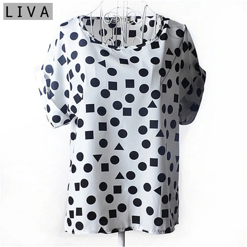 Fashion Thin Women Shirt S-XXL Summer Style Loose Colorful Print Chiffon Blouse Casual Tops Short Sleeve blusa feminina stripe (24)