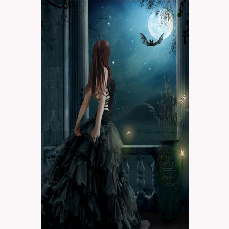 5D DIY New Diamond Embroidery Blue Sexy Cartoon Girl Painting Cross Stitch Moonlight Bats Home Festival Decoration Gift | Дом и сад