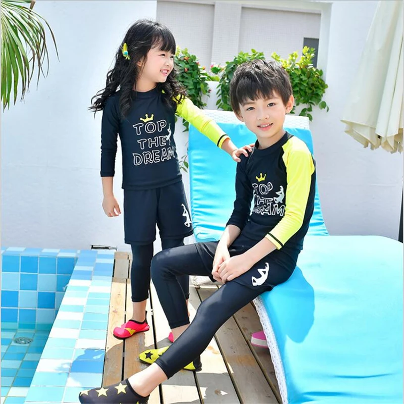 

Kids rash guard 3 pieces set 2019 New surfing shirt+pant+short long sleeves swimsuit UV rashguard boys/girls child swimwear 4XL
