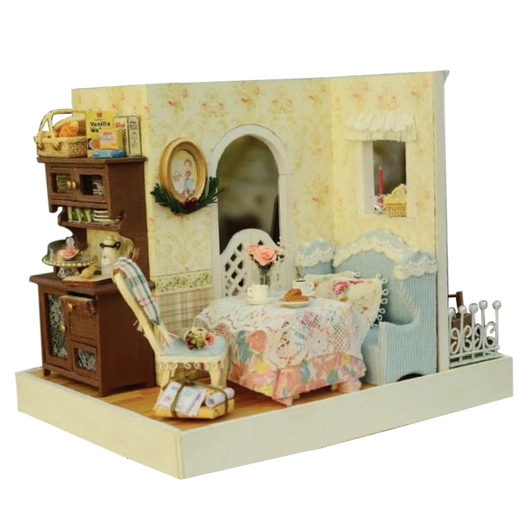 1/24 DIY Handcraft Miniature Project Sweet Wooden Two-Sided Doll House Baking House hand  toy for Kids Birthday Gift