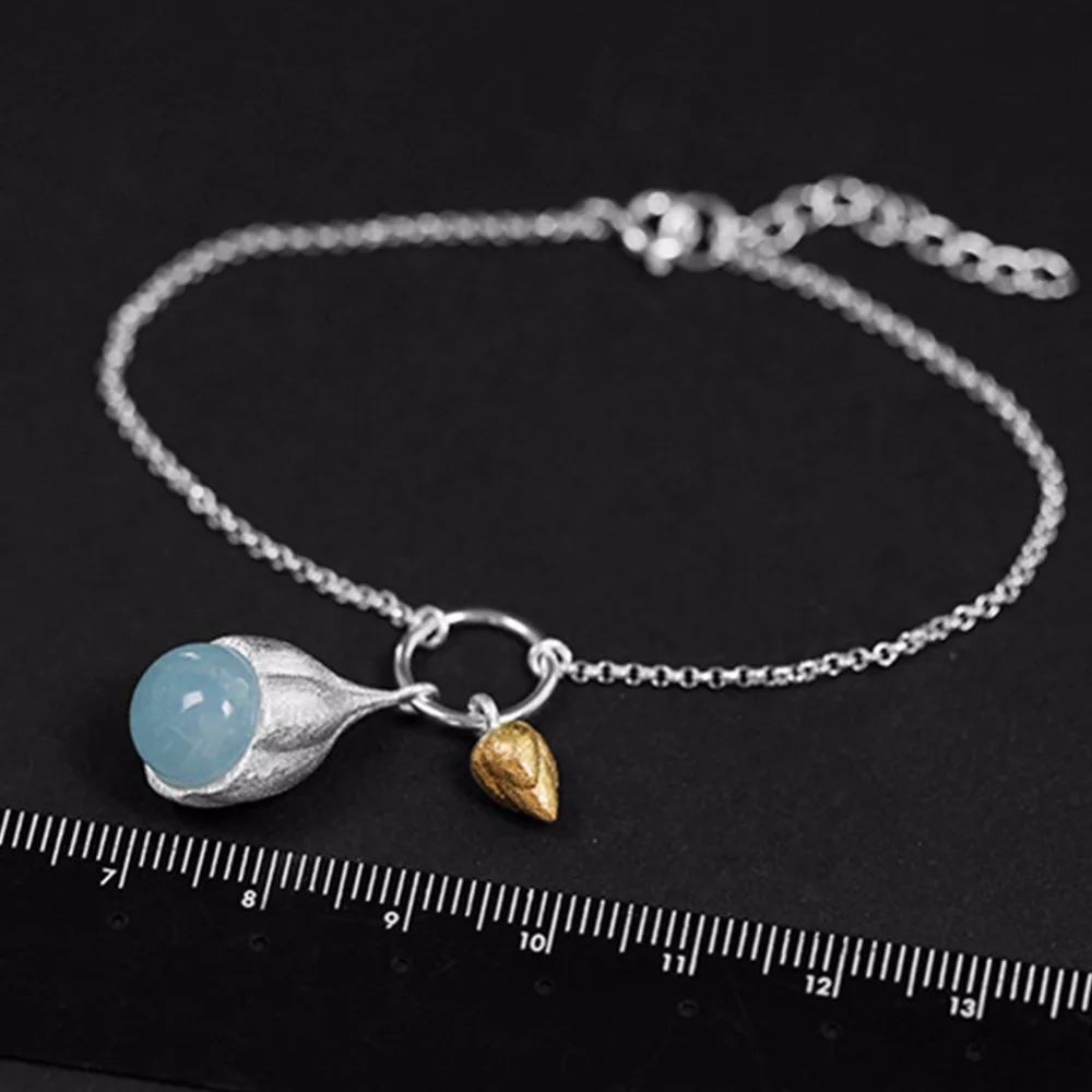 Lotus Fun Real 925 Sterling Silver Natural Stone Handmade Designer Fine Jewelry Elegant Lotus Buds Bracelets Earrings for Women