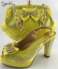 Capputine Yellow Color Hot Seling Woman Shoes And Bag Set African HIgh Heels Shoes And Bag Set For Party Women Nigerian ME6608