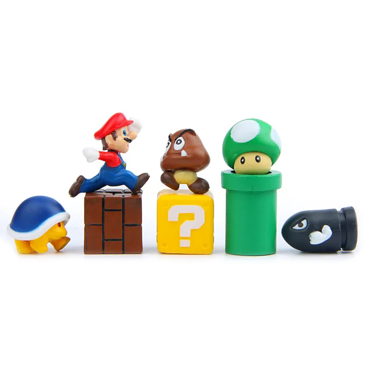 Super Mario Bros Mushroom Toad Mini Action Figures Mario Nendoroid PVC Birthday Decorations Toys Yoshi Question Mini Blocks Toy