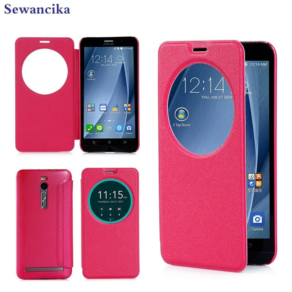 

PU leather phone case For Asus Zenfone 2 ZE551ML / ZE550ML 5.5 inch View Window Flip Cover Blue Purple Red White darkgray