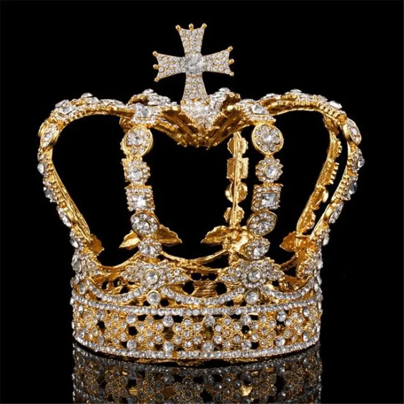 2020 Male Cross Crown Baroque Bridal Wedding Crown Royal King Tiara