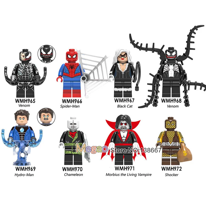 

Single Venom Movie Black Cat Vampire Deadpool Spiderman Chameleon Shocker Model Building Block Toys for Children