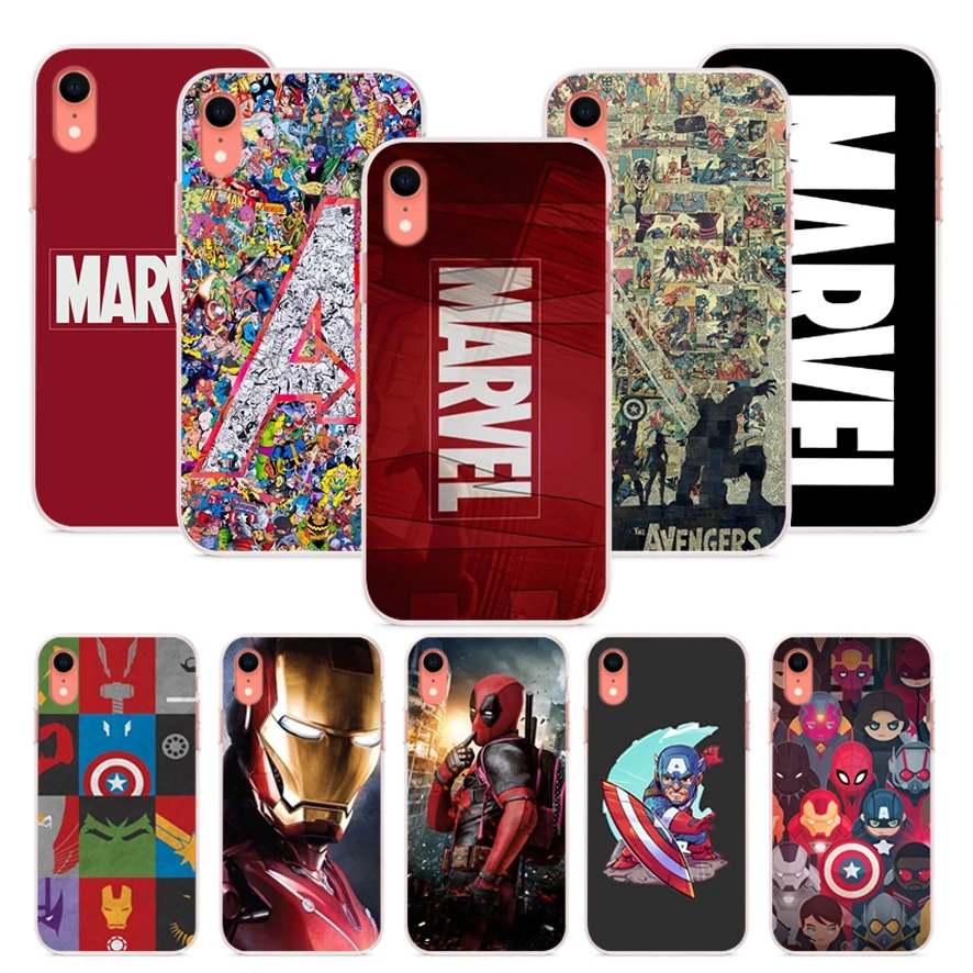 

OUTMIX Marvel Avengers Deadpool iron Man Capa case cover For iPhone 6 6s 7 8 X 5 5S SE 6plus 7plus 8plus XR XS max Protect shell