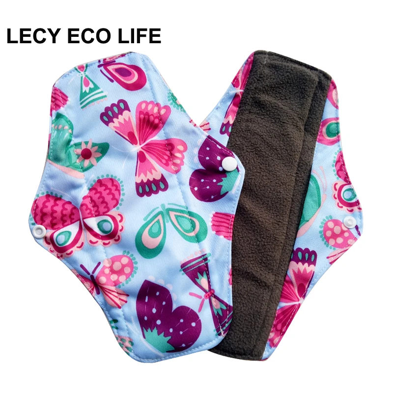 

LECY ECO LIFE Eco Friendly Reusable cloth pad, regular sized leak proof bamboo charcoal lady pads for normal flow and heavy flow