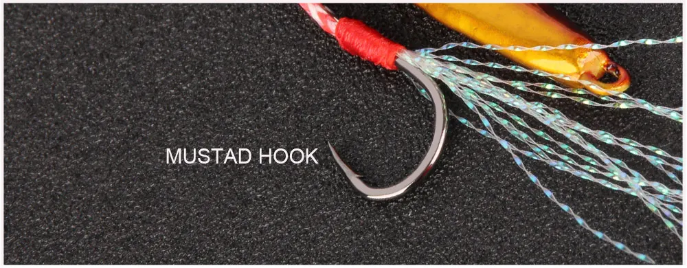RoseWood 4pcs Flat Fall Iron Vertical Jigs MUSTAD Hooks & Heavy Pressed Solid Rings Assist Cords 8.5g Metal Jig Fishing Lure  (3)
