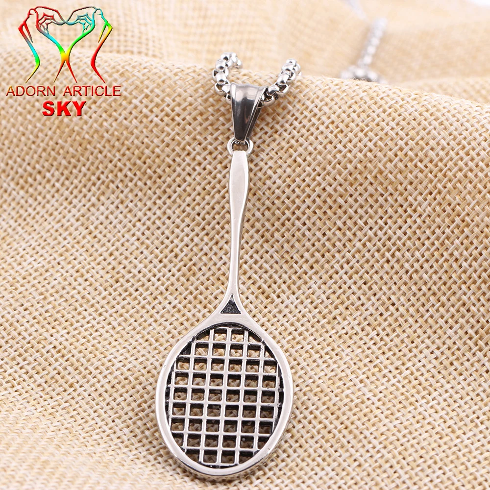 Punk Style Silver Color Stainless Steel Badminton Racket Pendant Men's