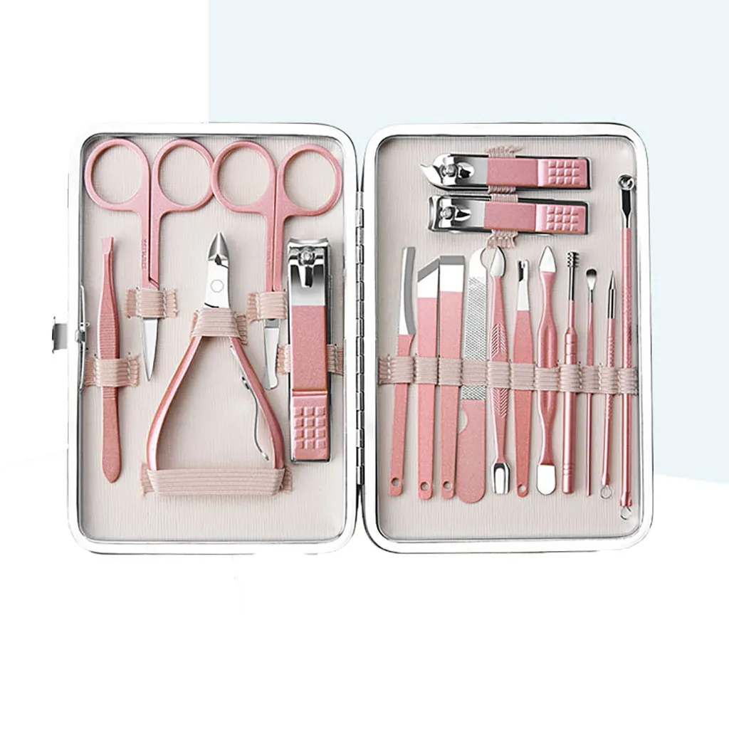 18 шт. розовая машинка для стрижки ногтей из нержавеющей стали, триммер для стрижки ушей, маникюрный набор для педикюра, на палец, набор инструментов для дизайна ногтей