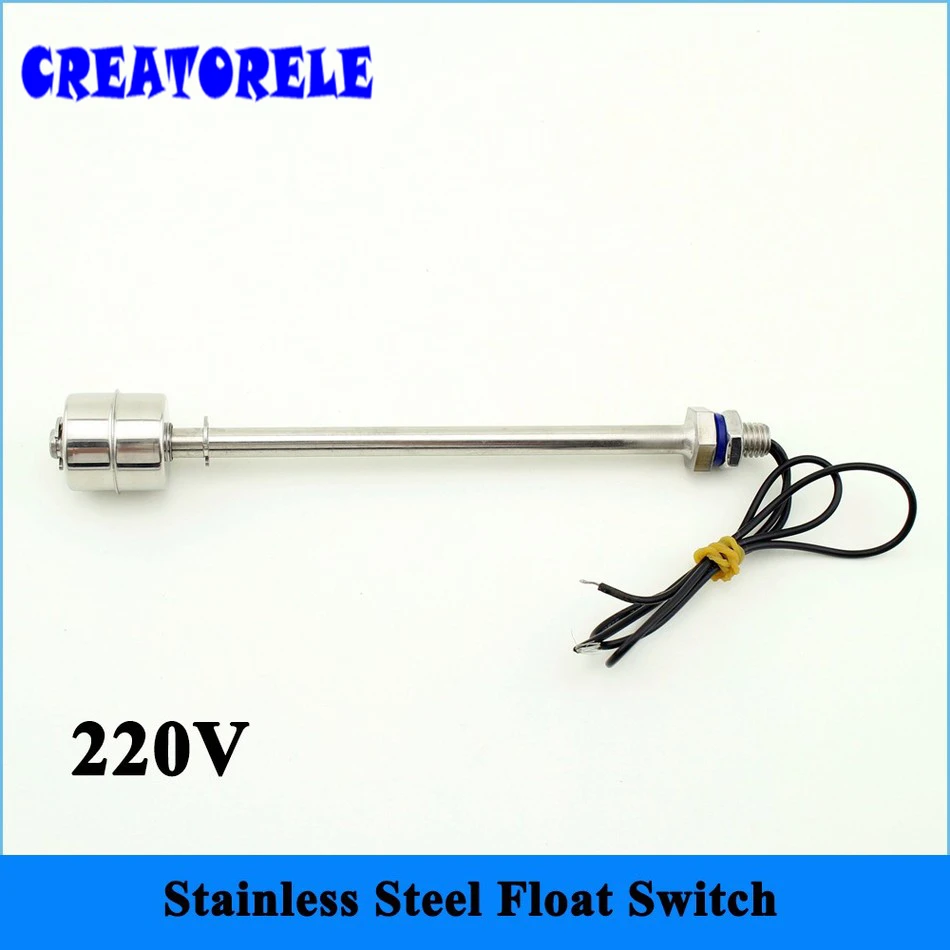 

220V 50W 180mm 9.5mm/0.27" Stainless Steel Float Switch SFS18010 Tank Pool Water level liquid Sensor VerticaI