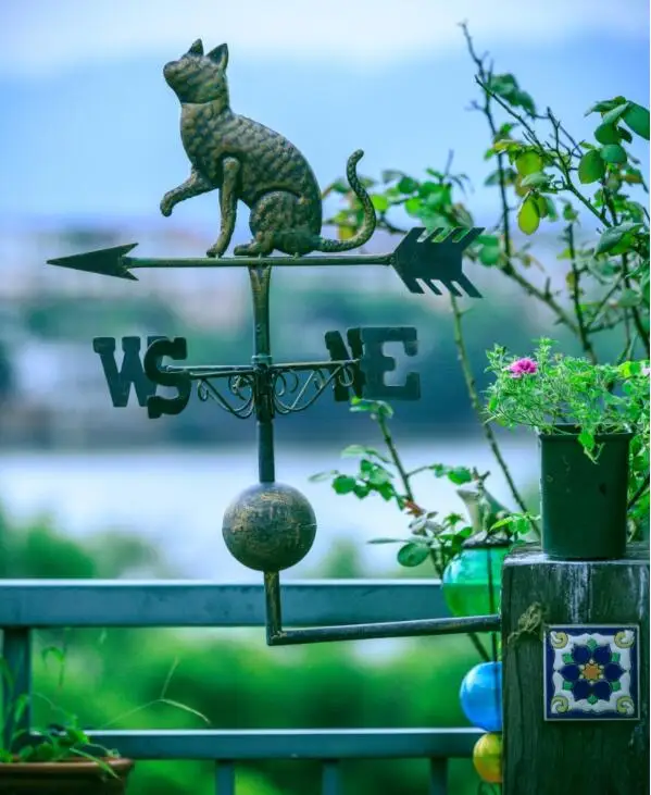 High-60cm, толщина Европейский ретро петух, кот, щенок кованого железа Ветер метр украшения сада во дворе продукты - Цвет: cat