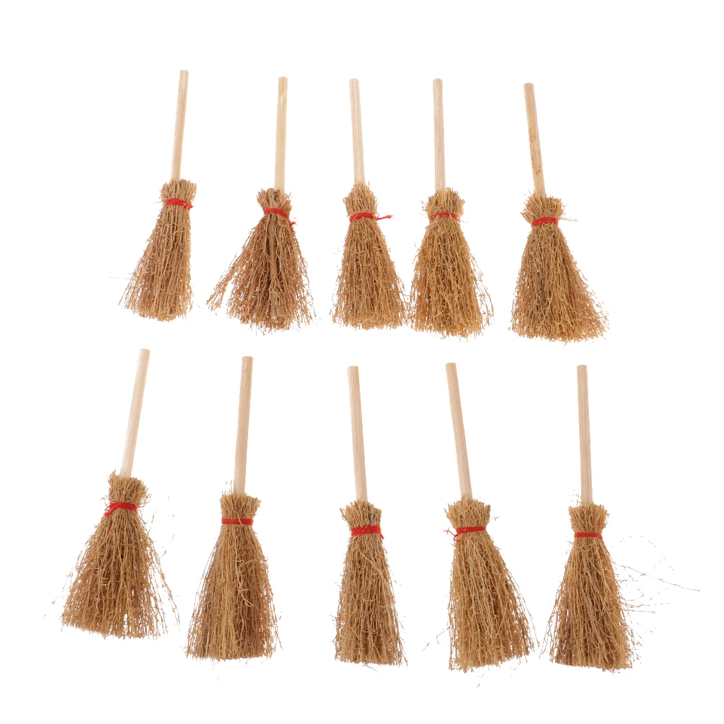 1/12 Dolls House Miniature Bamboo Broom Model Household Cleaning Tools For Fairy Garden Life Scene Decoration set of 10 Pieces