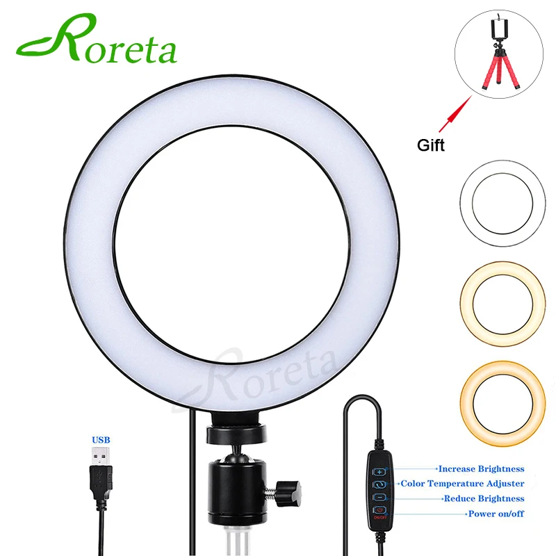 

Roreta Photography Selfie Ring Light LED Video Live 3500-5500k Camera Photo studio light USB Plug Dimmable Lighting Ring Light