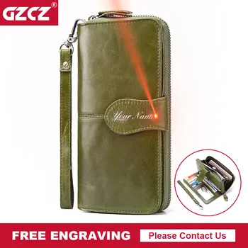 

GZCZ 2018 Women Fashion Clutch Wallet Women' Genuine Leather Wallets Cell Phone Pocket Photo Holder Vallet Money Bag Portomonee