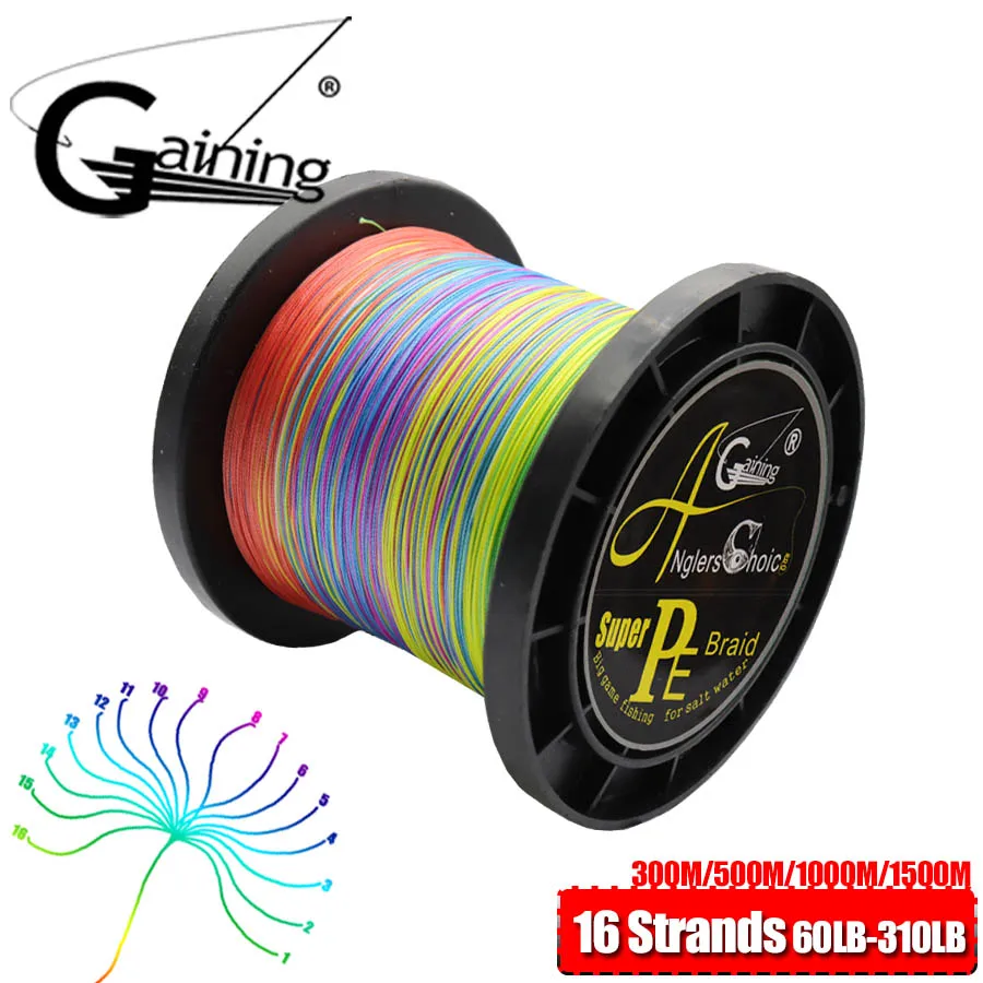 

16 Strands Braided Fishing Line 300M/500M/1000M/1500MPE Braid Multicolor Super Power Japan Multifilament Line 60LB-310LB