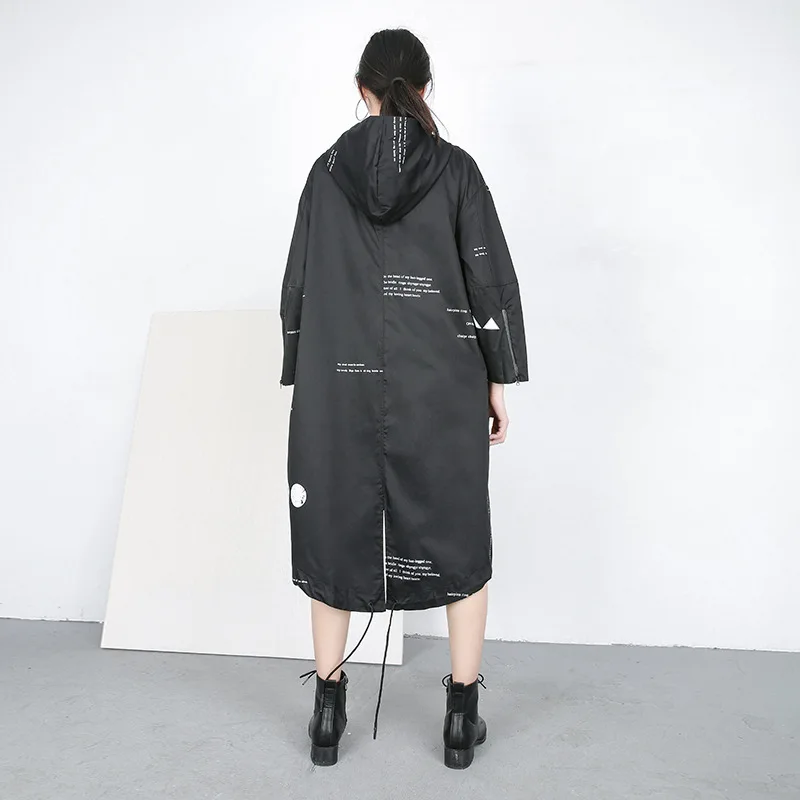 2019 Surdimensionné Printemps Imprimer Bf coat Hoode Outwear Lt567s50 Femmes Manteau Mince Winderbreaker Japonais Nouveau Trench Lettre À Capuche qIxXt