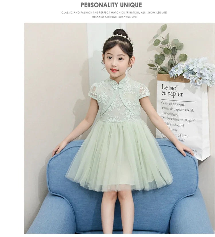 Kids Baby Girls'Dress Summer Korean children's Gauze Cheongsam Dress Princess Party Performance clothes Qipao Ball Gown Dress (7)