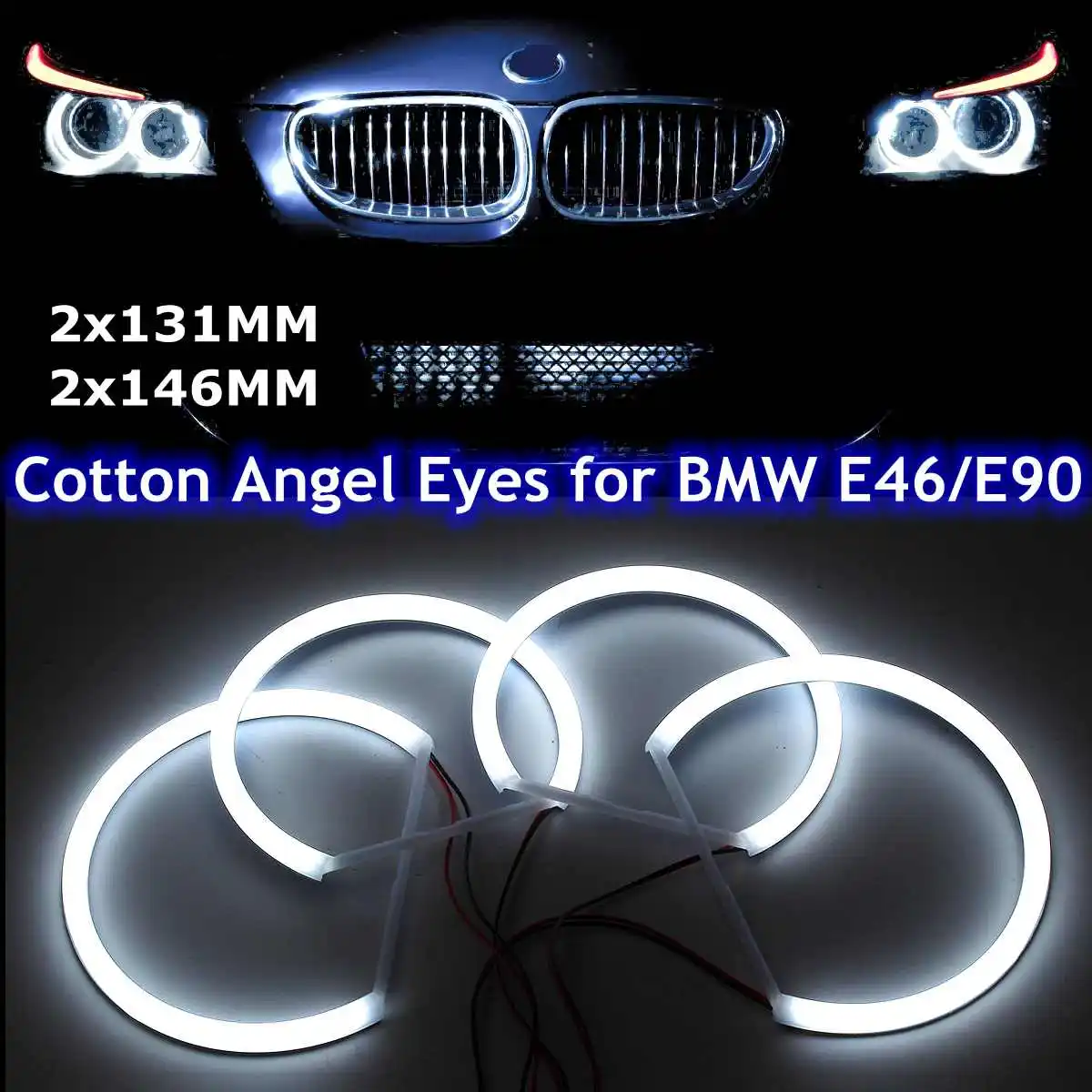 

Car-styling 1 SET (2X 146mm+2X 131 mm )White Halo Cotton Light car smd LED Angel eyes for BMW E46 non projector auto lighting