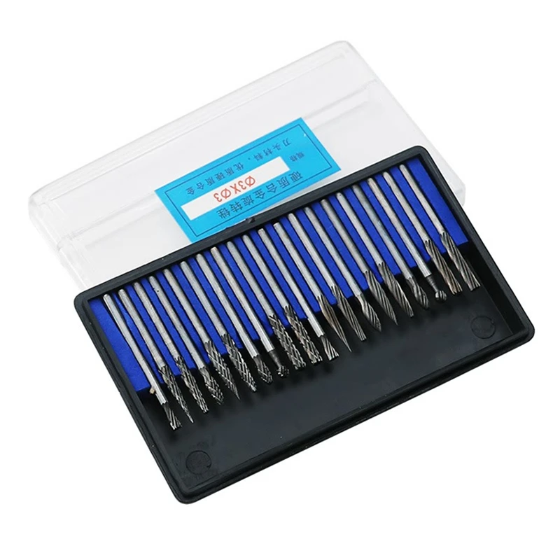 

20pcs 3.0mm 1/8" Shank Tungsten Carbide Milling cutter Rotary Burr suit Reamer Tools Cut Set for Dremel