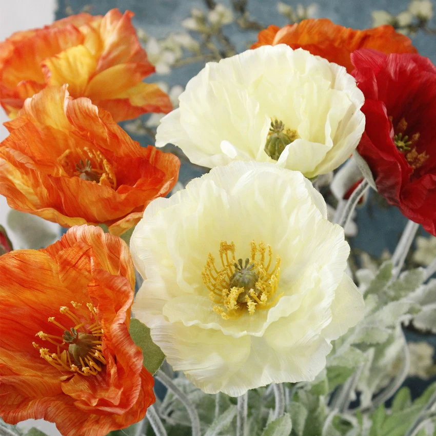 5 шт. искусственный большой цветок мака с листьями Fleurs Artificielles для осени, вечерние украшения для дома, венок, искусственные цветы из шелка