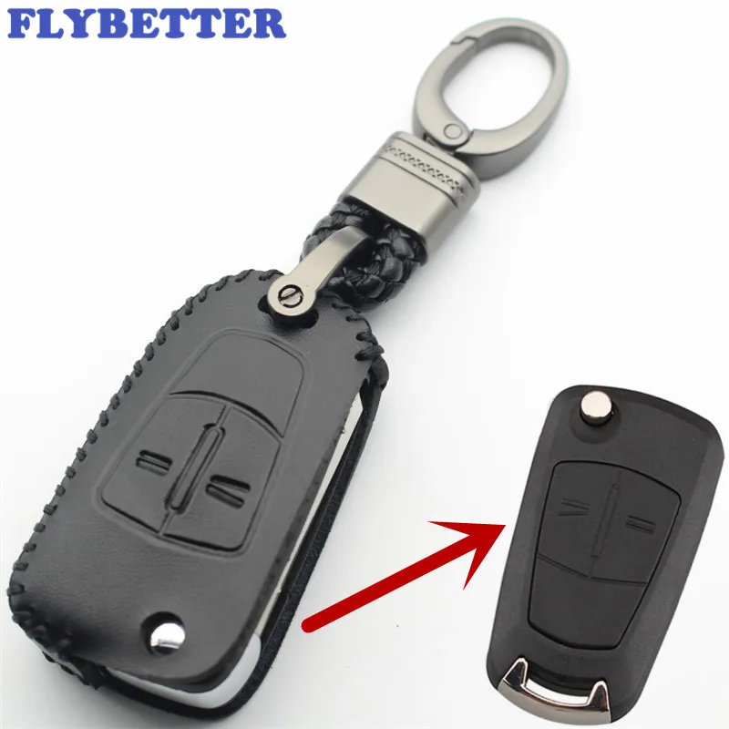 

FLYBETTER Genuine Leather 2Button Flip Key Holder Case Cover For Opel Astra H/Zafira B/Corsa D Car Styling L389