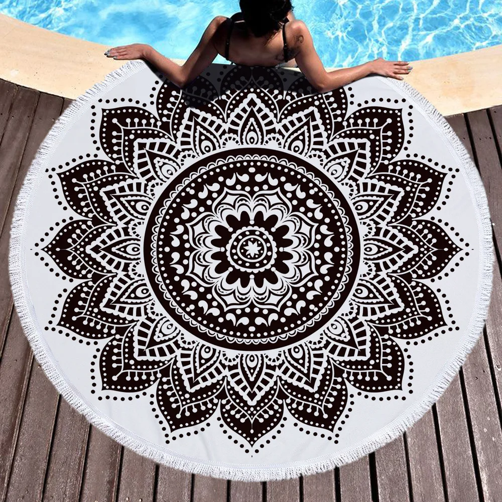 Floral Tassel Yoga Mat Round Blanket Beach Cooling Towel Round Beach Microfiber Towel SD90 (1)