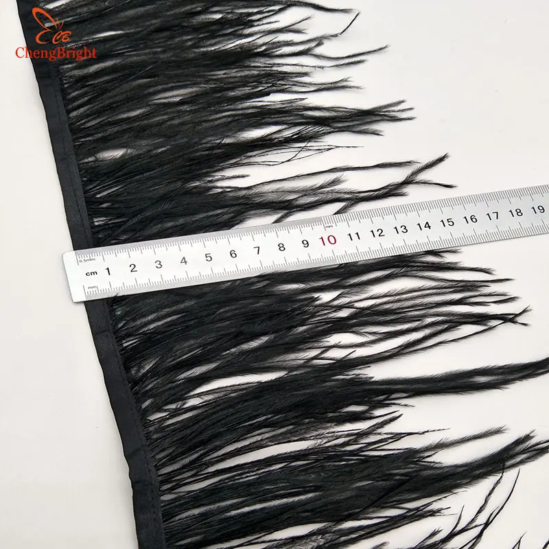 

ChengBright Wholesale High Quality 10Yards Black Natural Ostrich Feather Ribbon Ostrich Feathers Trim Fringe Clothing Decoration