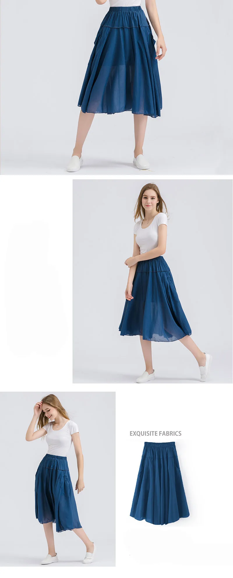 2018 Новая летняя Модная хлопковая длинная юбка с двойными карманами, свежая Милая Однотонная юбка с подвеской, женская повседневная юбка