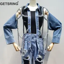 GETSRING, Женская куртка с декоративной цепочкой, джинсовая куртка с длинным рукавом, джинсовое пальто, несимметричная Свободная джинсовая куртка, лето