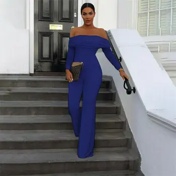 

Women Jumpsuit Off Shoulder Long Sleeve Slim Romper Strapless Clubwear Party Jumpsuit Sexy Leotard